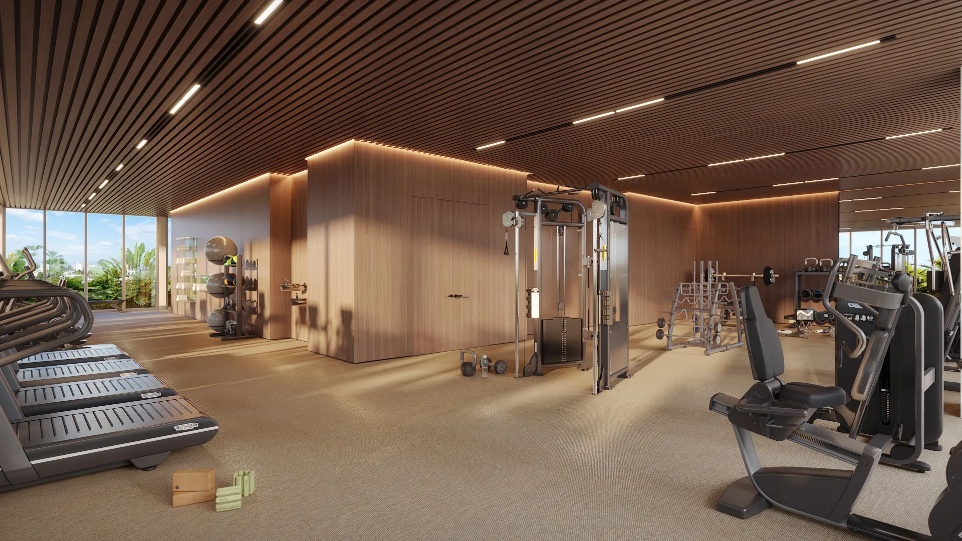 72 Carlyle Miami Beach Residences — gimnasio Technogym completamente equipado