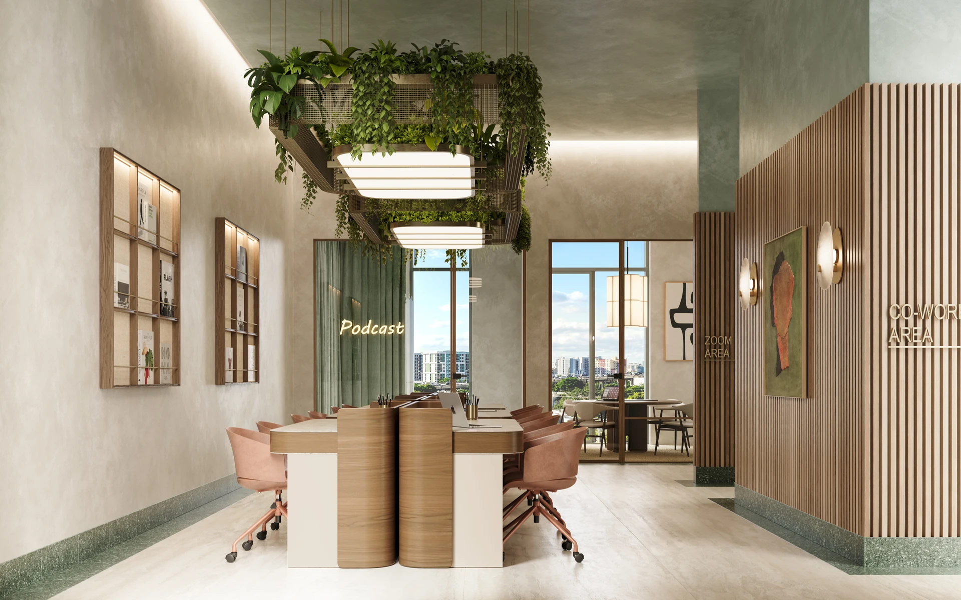 House of Wellness — piso de co-working con salas Zoom y área de podcast
