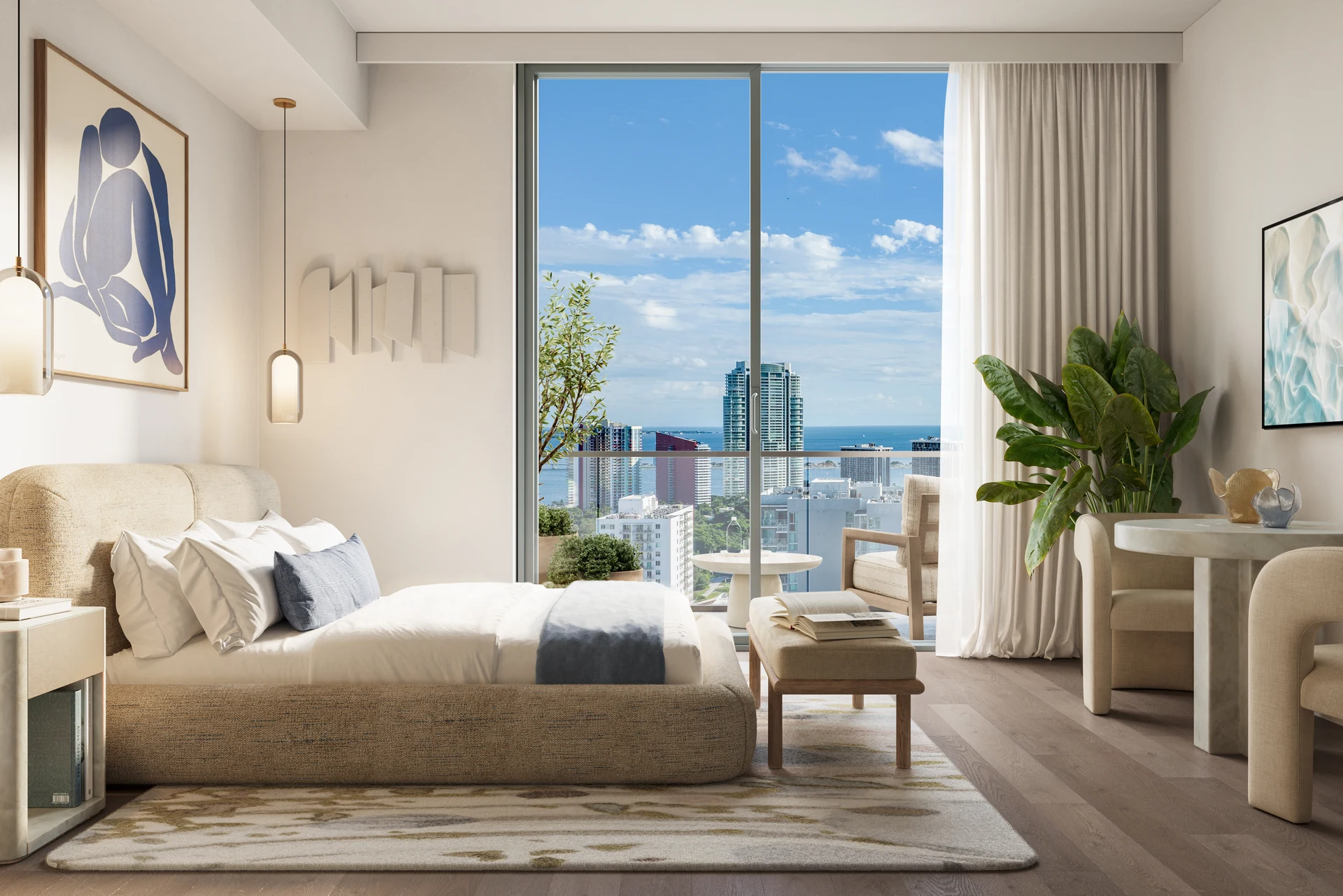 House of Wellness — habitación con vista a la bahía de Biscayne a través de un ventanal de piso a techo
