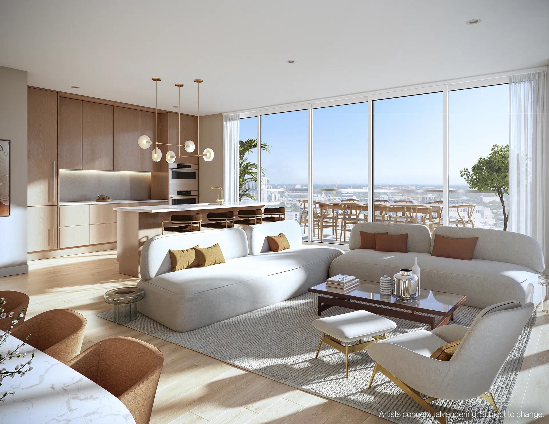 Midtown Park by Proper — sala de estar de doble altura en la Colección Privada de penthouses