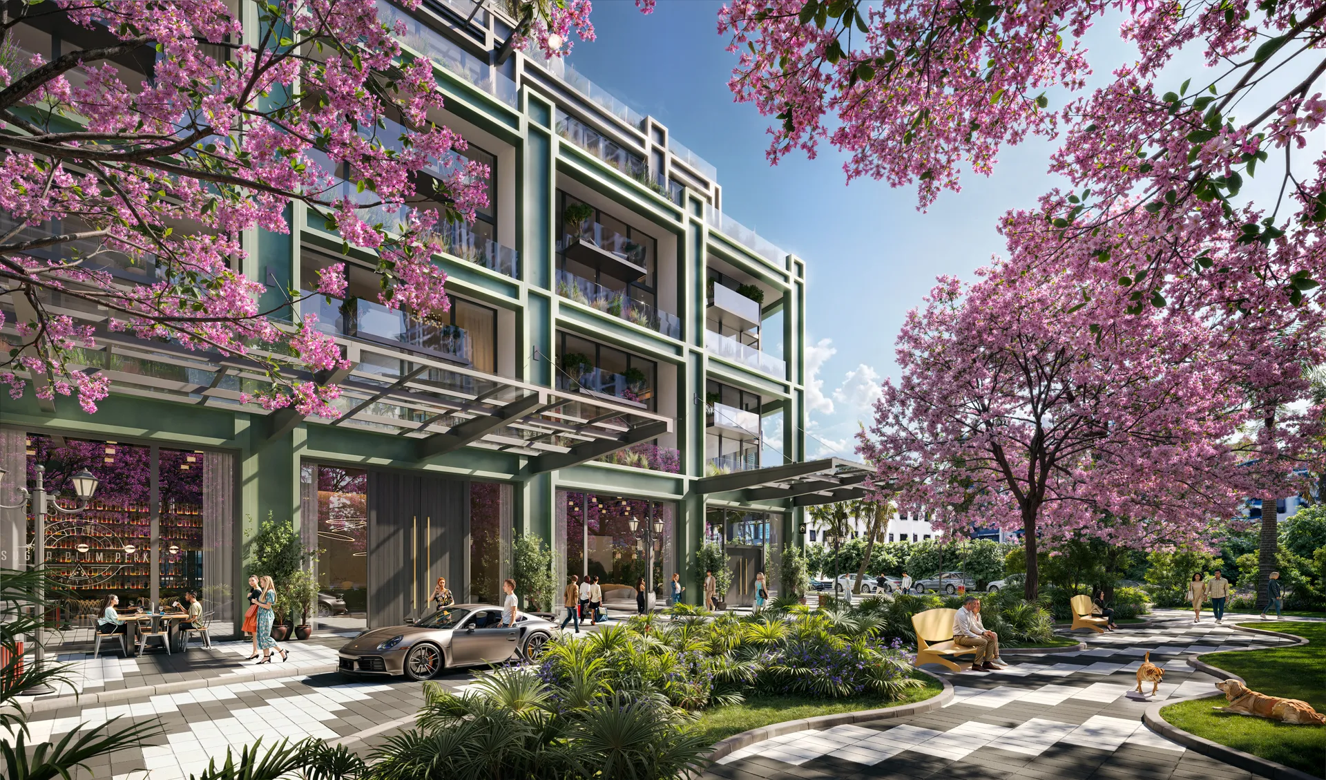Midtown Park by Proper — vista aérea del desarrollo de cinco acres con East Park y West Park