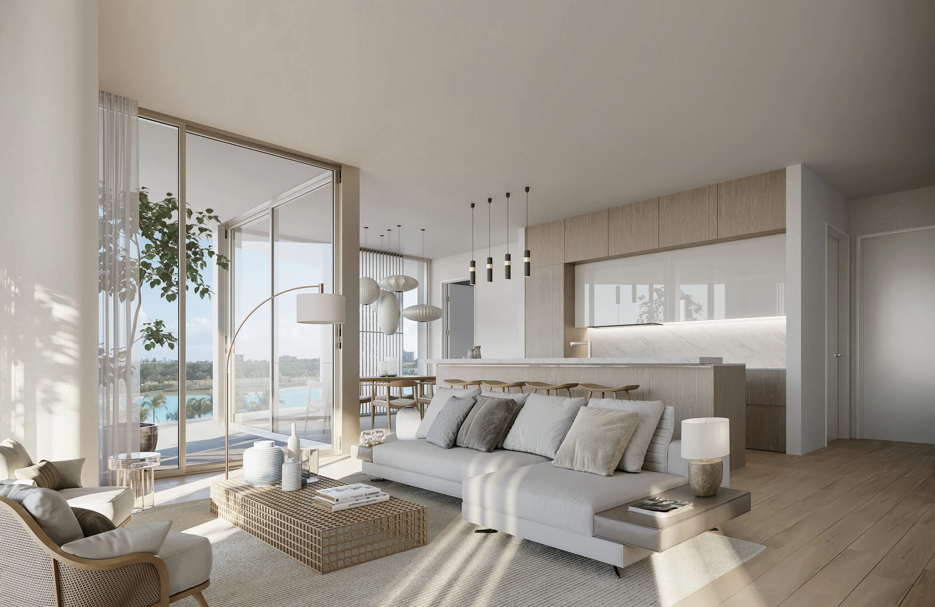 One Park Tower — habitación principal con zona de estar y ventanal corrido