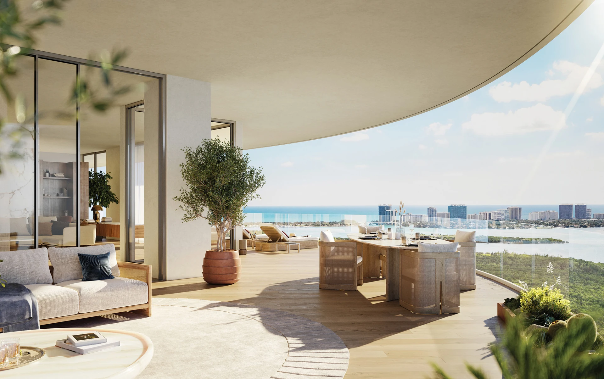 One Park Tower — terraza con balcón envolvente y vista al océano
