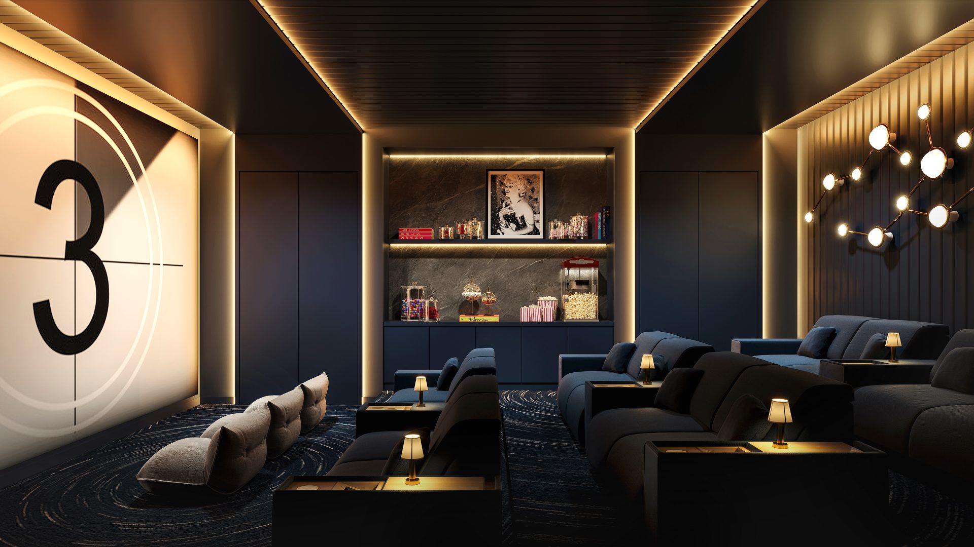 Viceroy Brickell — sala de cine privada con butacas reclinables y barra de snacks