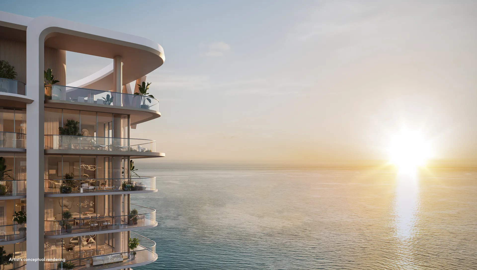 W Pompano Beach Hotel & Residences — balcón privado con vista al mar al atardecer