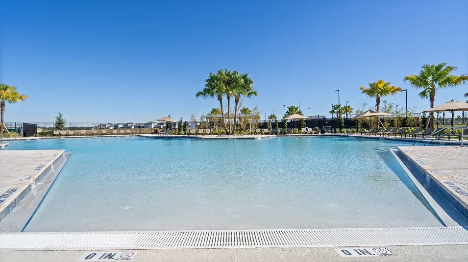 Wellness Ridge — piscina de la casa club rodeada de palmeras y camastros