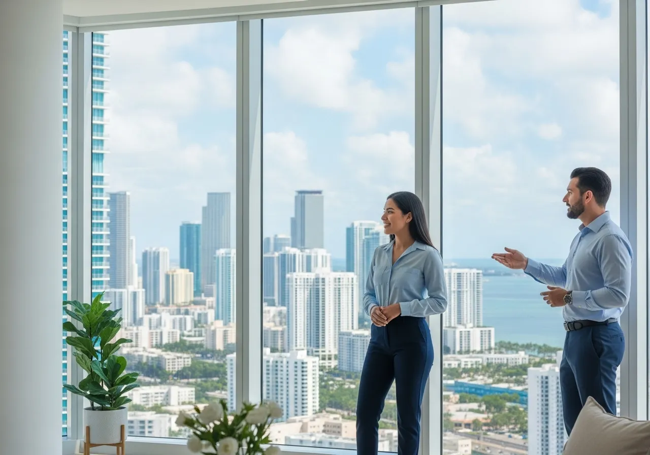 Inversionista latinoamericano explorando un departamento en Miami.