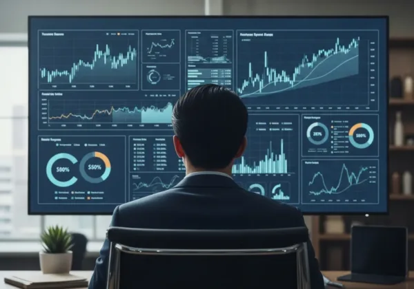 Persona analizando gráficas de tasas de interés para comprar casa en Estados Unidos.